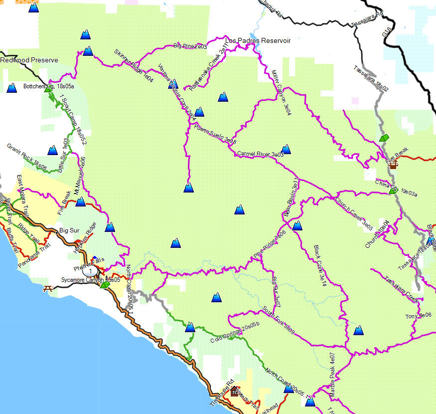 Ventana Wilderness California Trail Map   VentanaWildernessNorthTrailMap 