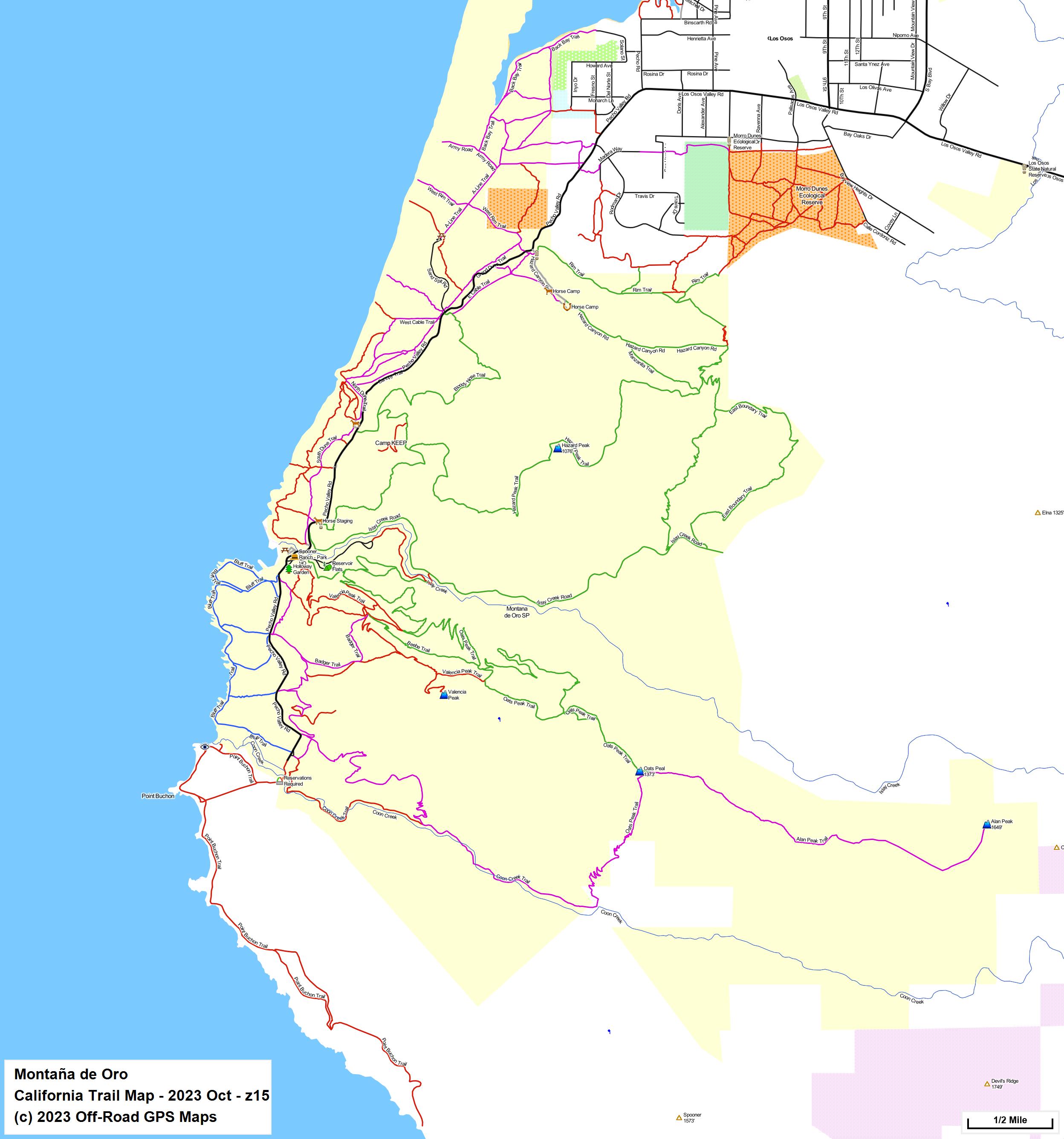 Montaña de Oro SP - California Trail Map