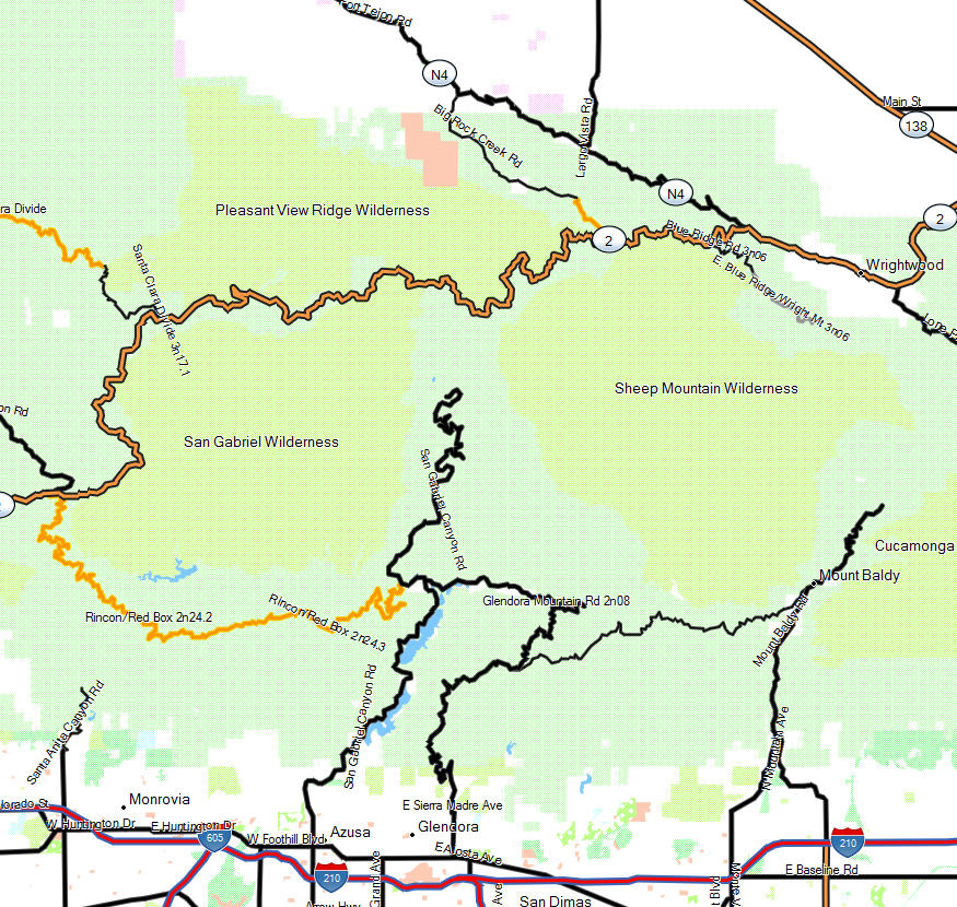 Angeles NF, San Gabriel Mountains - California Trail Map