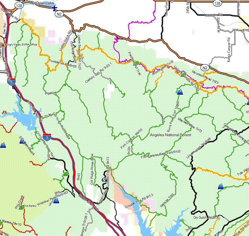 Angeles NF, Santa Clara Mojave Rivers - California Trail Map