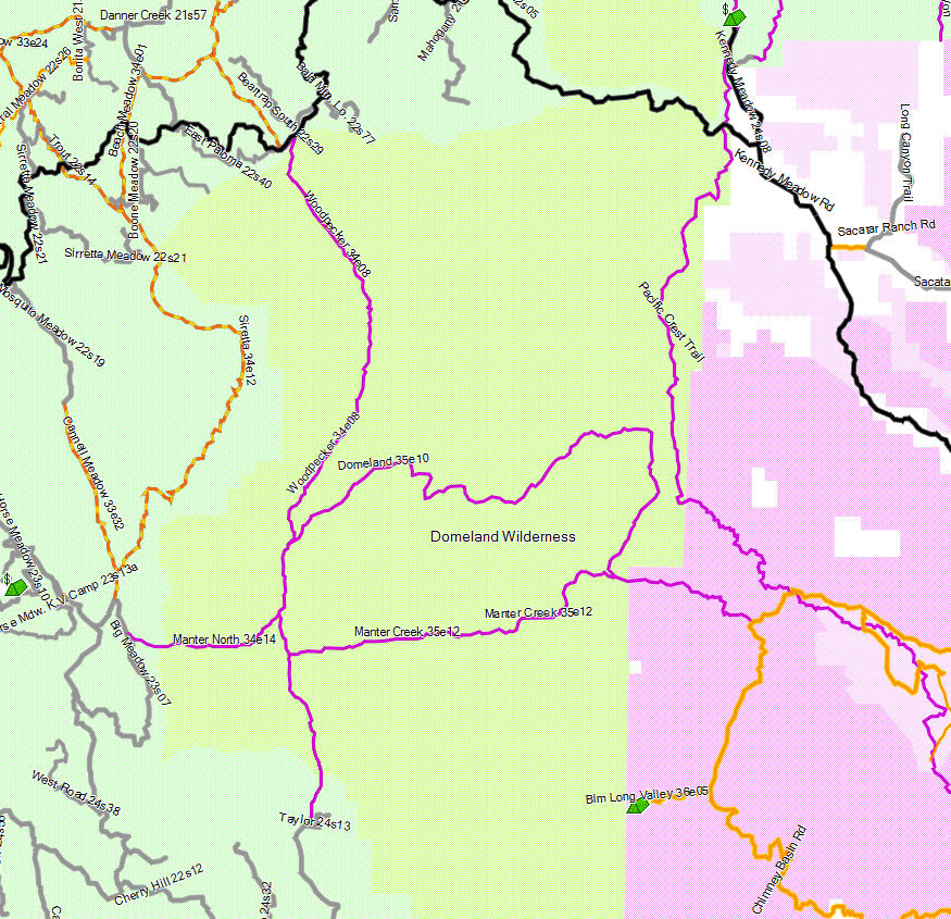 Domeland Wilderness - California Trail Map