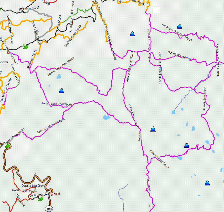 Jennie Lakes Wilderness - California Trail Map