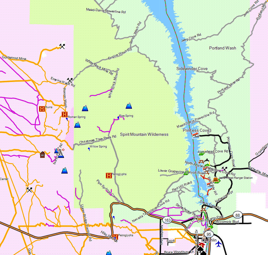 Lake Mead NRA, Lake Mohave - California Trail Map