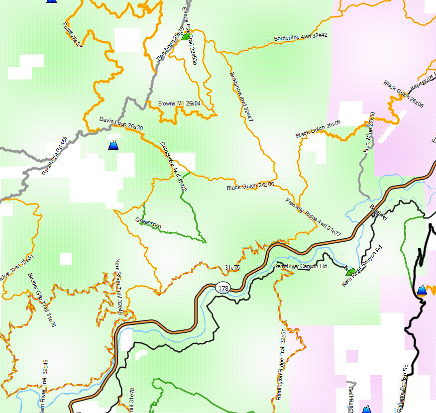 Sequoia NF, Lower Kern River - California Trail Map