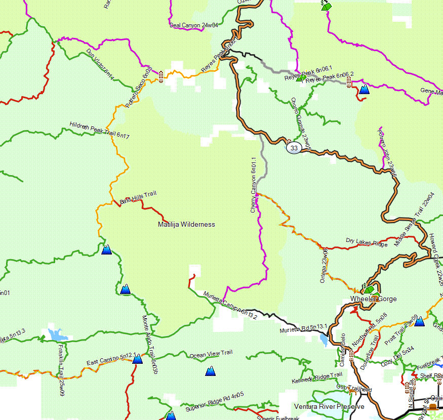 Matilija Wilderness - California Trail Map