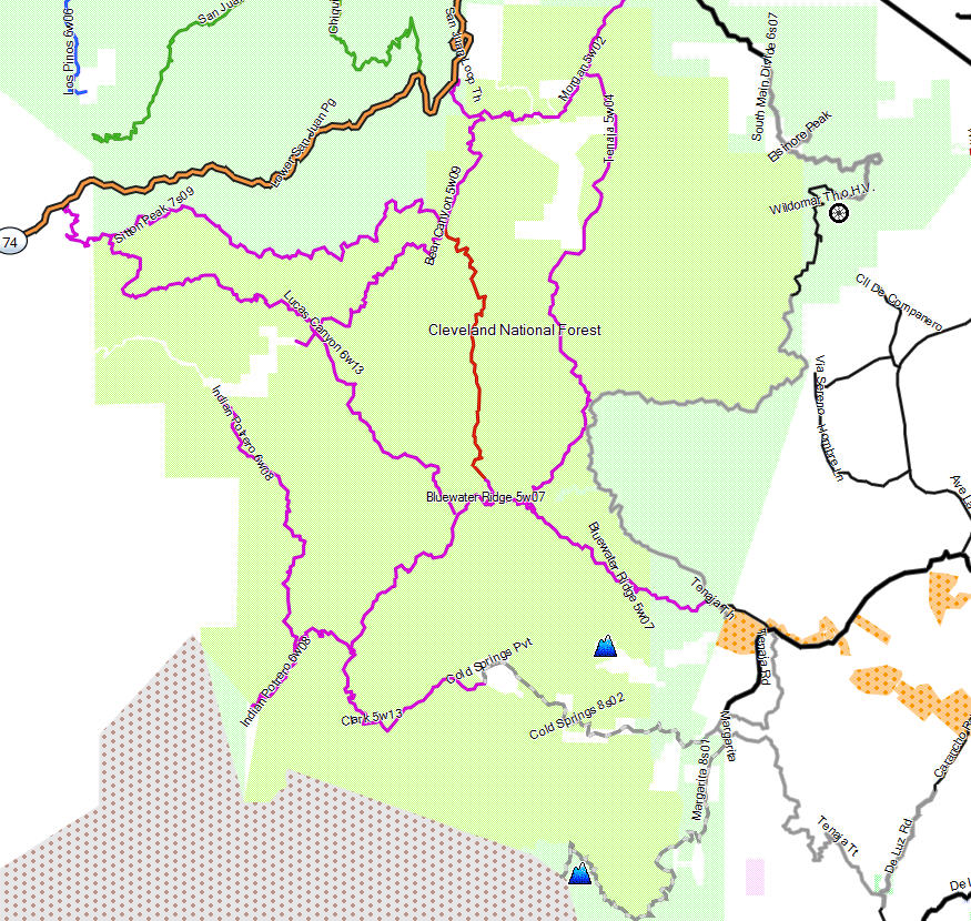 San Mateo Canyon Wilderness - California Trail Map