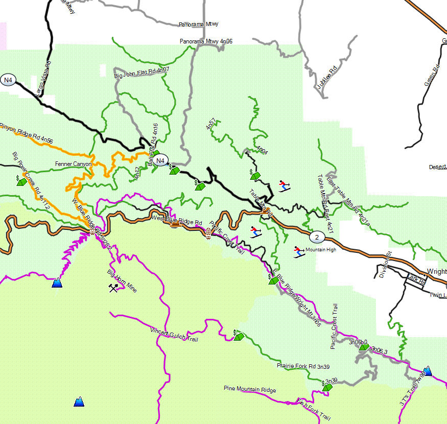 Angeles NF, San Gabriel Mountains - California Trail Map